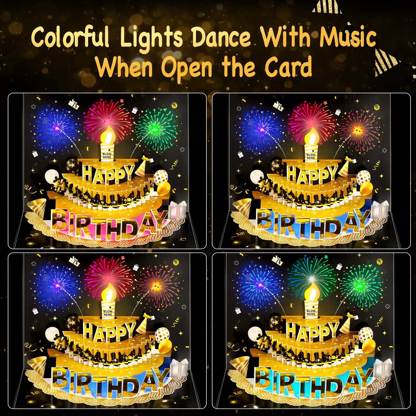 Firework Pop-Up Birthday Card with LED Candle & Music - Gift for All