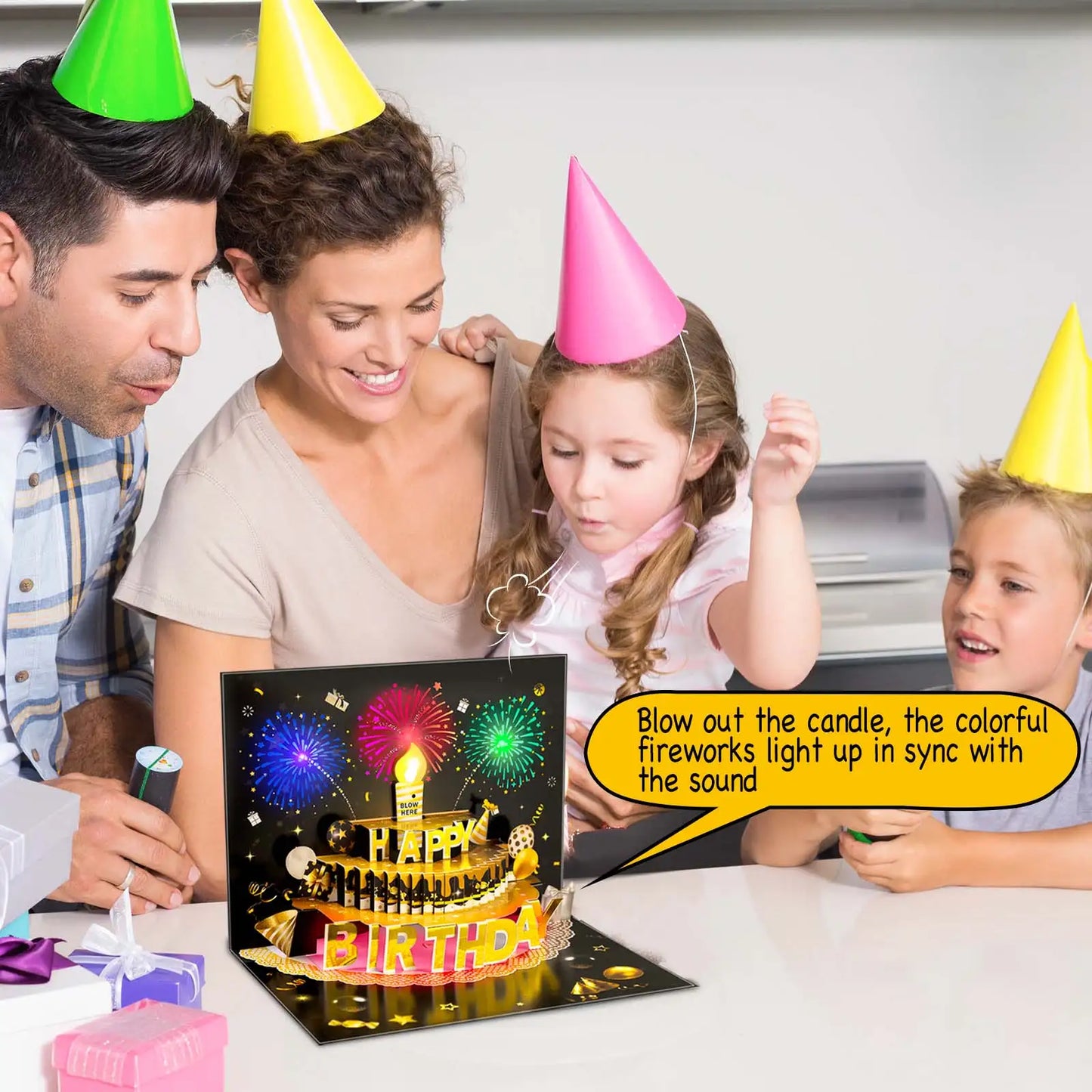 Firework Pop-Up Birthday Card with LED Candle & Music - Gift for All