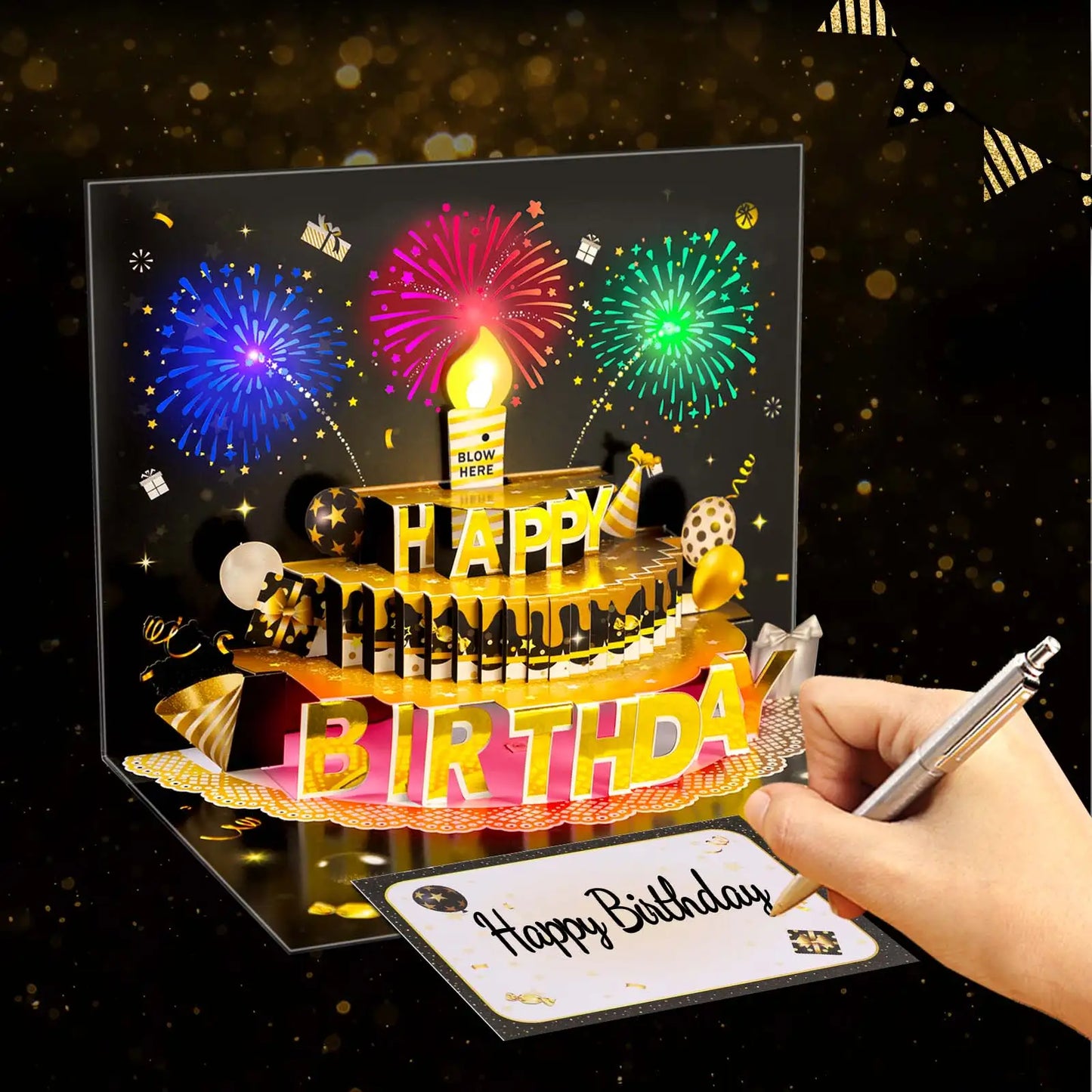 Firework Pop-Up Birthday Card with LED Candle & Music - Gift for All